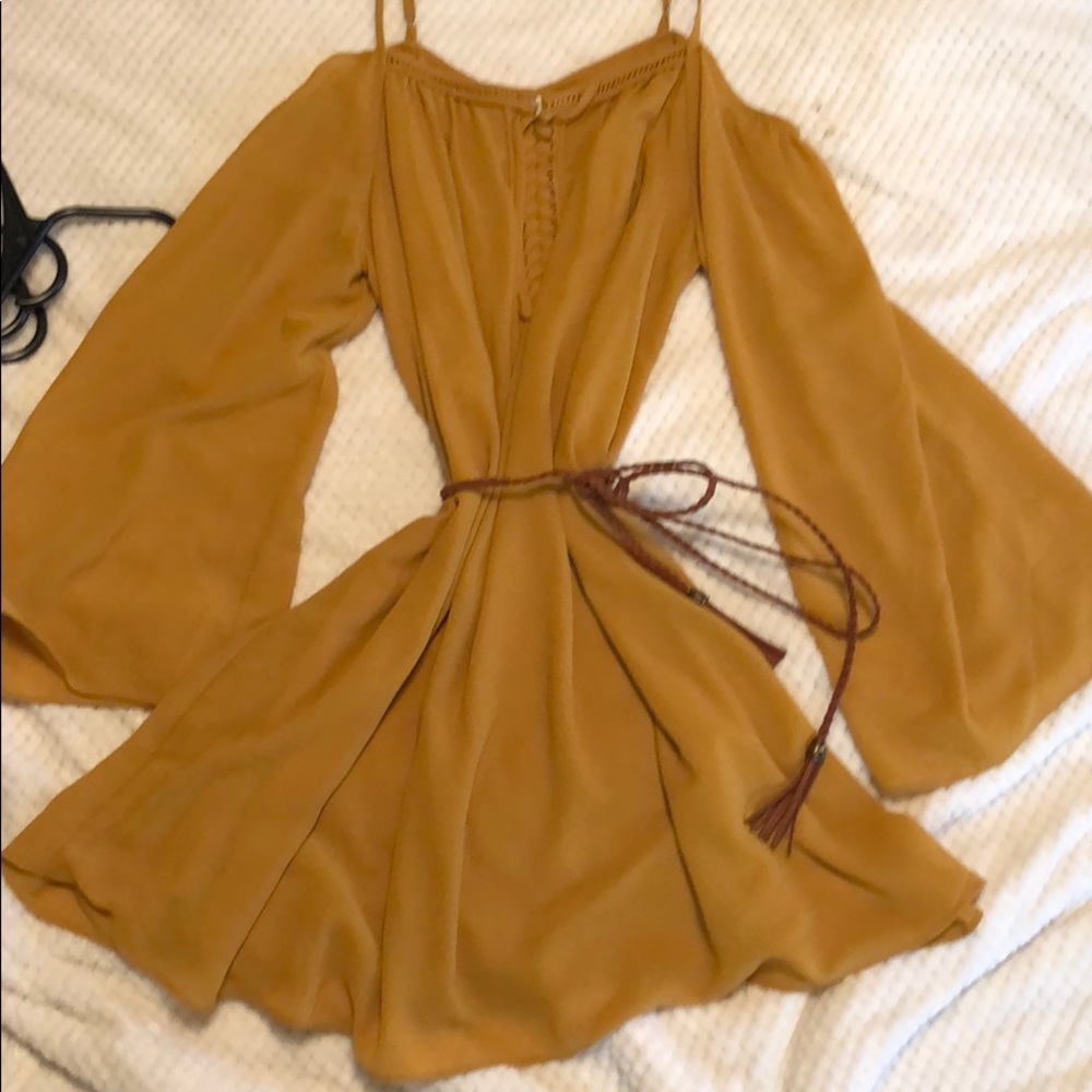 Mustard off shoulder dress